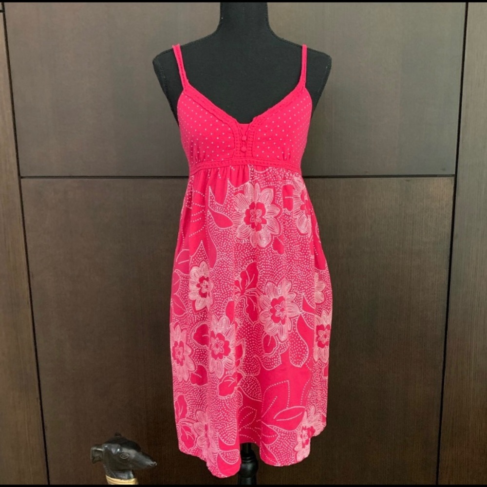 Aeropostal Pink Cotton Sundress white print Sz M